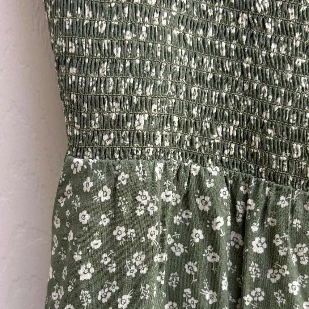 Women's Green Floral Midi Dress - Sleeveless Spaghetti Strap